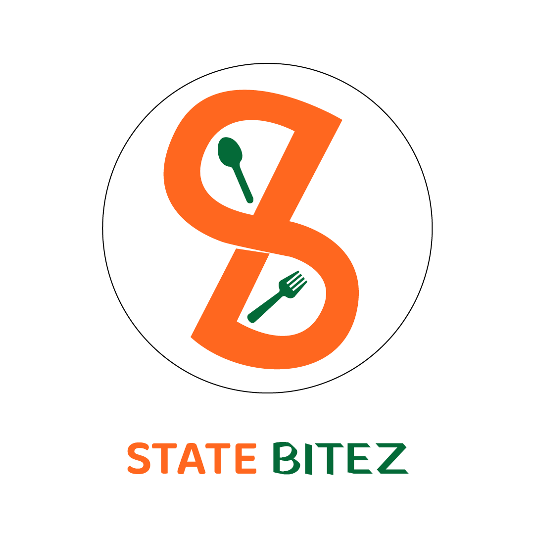 State Bitez logo featuring an orange 'S' shape with a green spoon and fork.